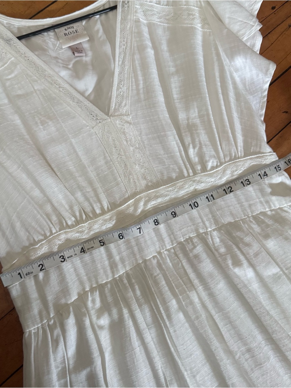 White Boho Dress prarie maxi lace wires v neck short sleeve long size l - Picture 8 of 10